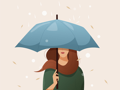 Under umbrella character flat girl illustration rain umbrella vector woman