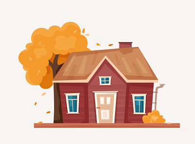 Autumn house autumn flat home house illustration tree vector