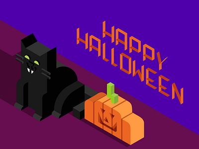 Halloween isometric cat black black cat cat catlloween graphicdesign halloween illustration isometric design pumpkins vector