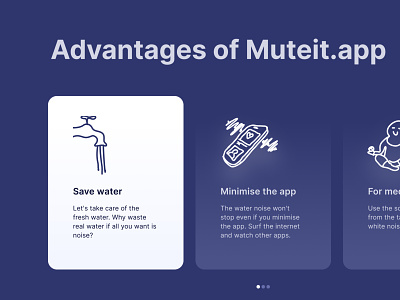 Muteit.app — digital water sound to bring privacy in toilet 2022 blue cards deep blue digital drawings esg example illustrations immersive landing mental natural style trend ui