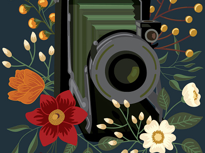 Captured In Time camera digital floral flowers illustration vector vintage