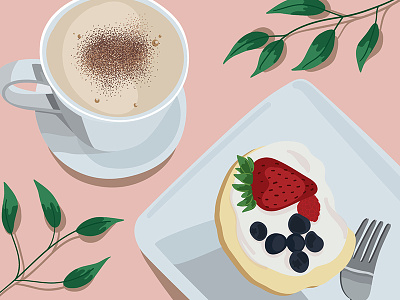 Sweet Day cheesecake coffee dessert digital greenery illustration latte pretty vector