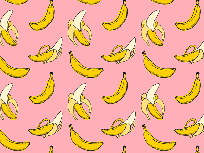 Bananas for dayyyys banana food fruit illustration pattern pink repeat yellow