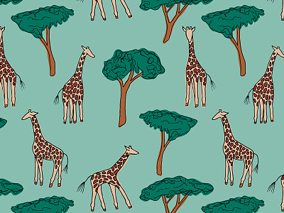Giraffe Life africa amazon animal digital giraffe hand drawn illustration ink kingdom tree wild
