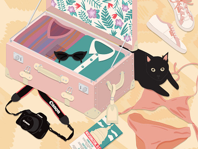 Take a Trip black cat camera cat fashion illustration luggage photography pink swim travel trip vacation