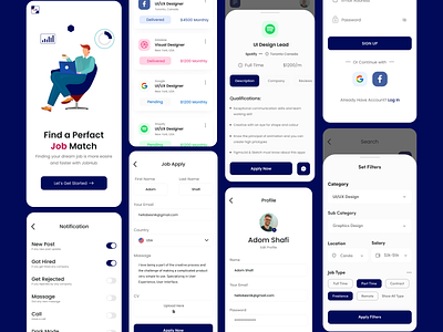 Job finding app app appdesign business website design landing page ui userinterface ux wireframe