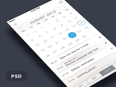iOS7 Calendar PSD calendar clean free freebie ios ios7 iphone minimal psd rebound simple ui