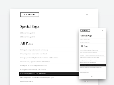 O Charles Blog balance black and white blog clean minimal responsive simplistic type typography white white space