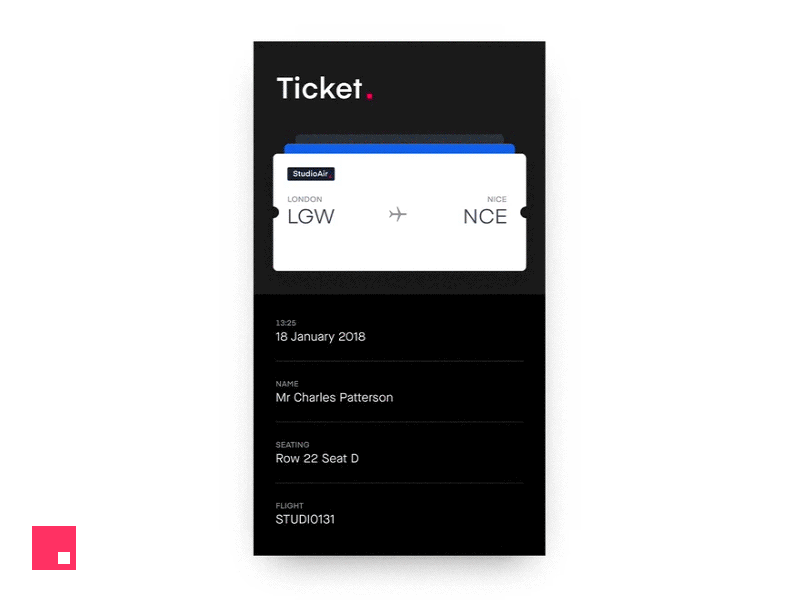 Ticket — Made with Studio cards force touch interaction invision studio motion swipe ticket ui ux