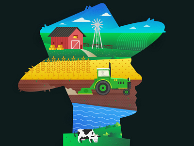 Farmer's life character city cow ecology environment farm farmer graphic design illustration illustrator natural nature people tracktor vector