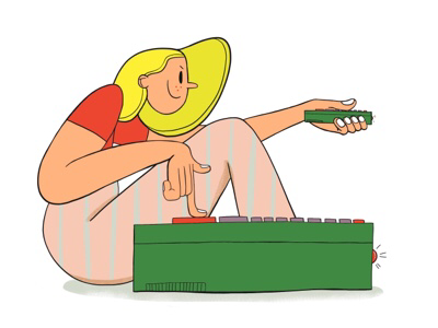 Control Freak button illustration procreate remote smirk tv woman