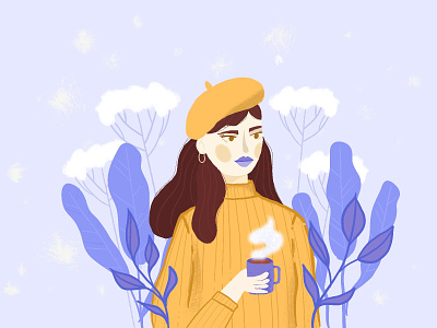 Brr. It's cold outside coffee cold weather design dtiys girl in beret illustration procreate tyymes tyymes18k
