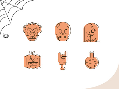 Spooky Halloween Icons halloween halloween icons icons illustration october potion pumpkin scary skull spider spooky tombstone werewolf zombie hand