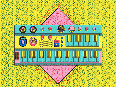 Groovy synth icon illustration keys music nineties pop synth texture vector