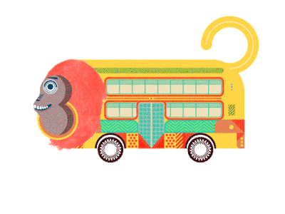 Monkeybus book bus children colourful illustration jungle monkey motion