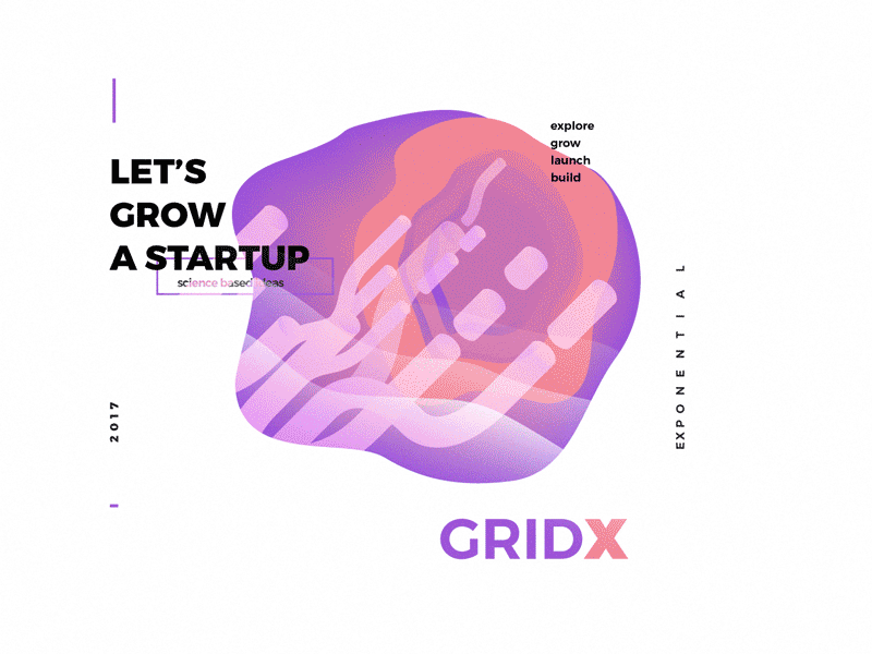 GRIDX. collaterals branding entrepeneur logo molecule science startup typography ui ux zoom