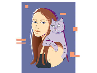 Portrait with a cat cat illustration character design editorial portrait graphic design illustration vector art