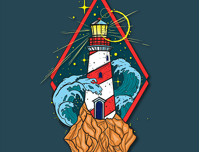 A flat design of lighthouse in Adobe Illustrator design graphic design illustration vector