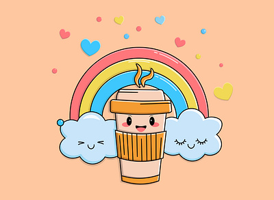 A beautiful simple flat design of cup of coffe with rainbows an adobe illustration ai art art design cartoon cartoon art cartoon design cloud coffee cooking illustration cute cute coffee cute illustration design digital art graphic design illustration kawaii kawaii illustration vector