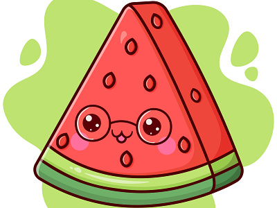 Cute watermelon with round glasses cartoon cartoon art cartoon design cute cute food cute vector design graphic design illustration kawaii vector watermelon