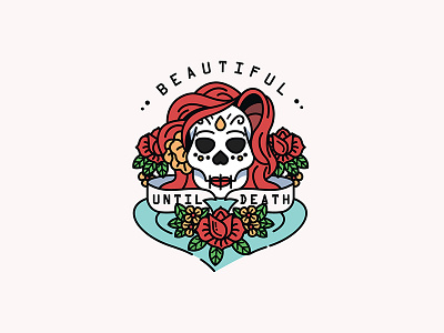 Beautiful until death beautiful catrina death illustration logo mexican rose skull sticker tattoo