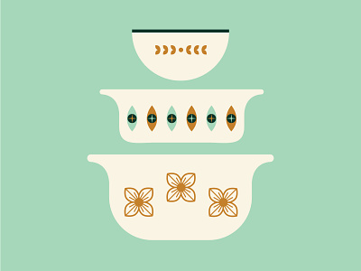 Vintage Pyrex Bowls bowls branding color cooking flat illustration kitchen mustard pyrex restaurant retro tupperware vintage