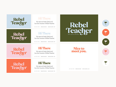 Rebel Teacher Brand Extension 70s branding color design education logo pink rebel retro school swash teacher type typography vintage
