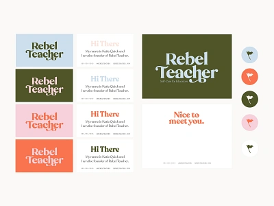 Rebel Teacher Brand Extension 70s branding color design education logo pink rebel retro school swash teacher type typography vintage