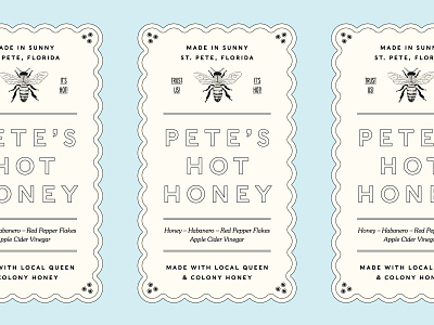 Pete's Hot Honey bee branding color design french honey illustration label packaging scallop type