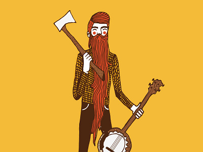 Lumberjack axe banjo beard character folk illustration lumberjack paul bunyan woodsman