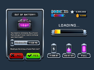 UI Set 4 battery buttons cartoon futuristic icons loading bar machine menu roost riders sci fi ui user interface