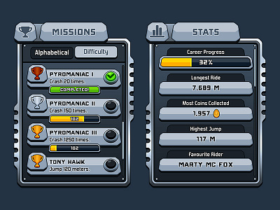 UI Set 3 buttons cartoon futuristic icons machine menu missions roost riders sci fi stats ui user interface