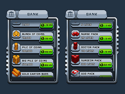 UI Set 2 bank buttons cartoon futuristic icons machine menu packs roost riders sci fi ui user interface