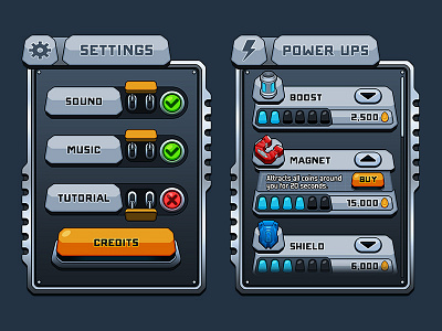 UI Set 1 buttons cartoon futuristic icons machine menu power up roost riders sci fi settings ui user interface