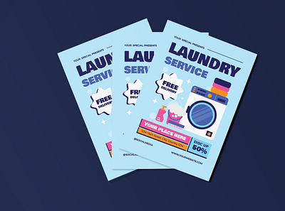 Laundry Service Flyer Set ai branding delivery design flyer flyer poster graphic design illustration laundry promotion psd service soap