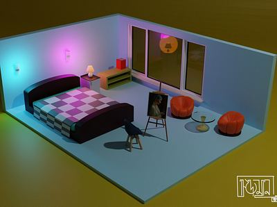 Interior 02 3d 3dmodelling blender blendercycles canvas design furniture low poly low poly 3d low poly art low poly design neon light product design render