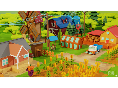 Farmer's VALLEY 3d 3dmodelling blender blendercycles design environment design houses low poly render windmill