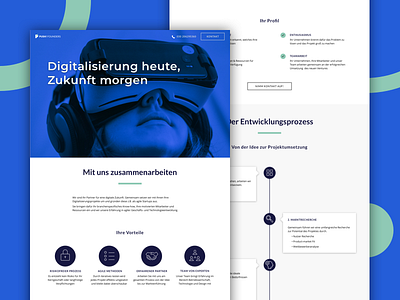 Push! Founders landing page blue company builder future german landing page push founders startup vr web design website