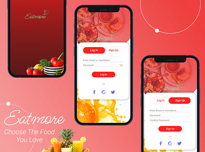 EatMore Food Ordering App UI 3d animation app branding design graphic design illustration logo ui vector