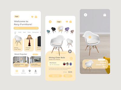 AR Furniture Shop Design app ar augmented reality branding clean design design illustration interface mobile ui ui design ui ux ux vr