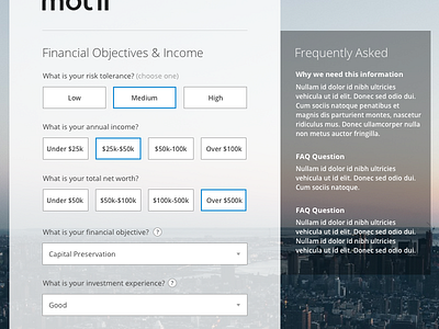 Financial objectives form selector transparent