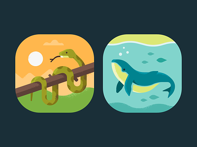 Animals: Snake & Whale animals jungle ocean snake spot illustration tree water wave whale
