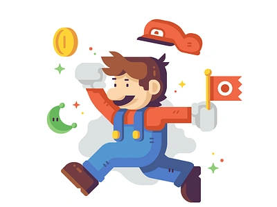 Jumpman (Plumber) coin fan art flag jump mario moon nintendo odyssey plumber print super