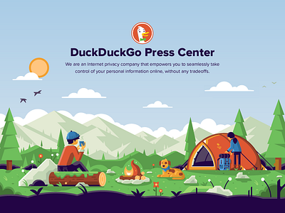 DuckDuckGo Press Center backpack birds campfire camping clouds coffee dog fire forest mountains tent trees