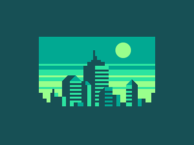 Green City abstract city pixel art skyline sunrise sunset