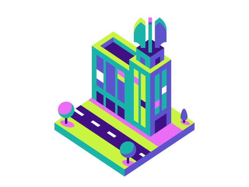 Times Square Building progress wings tree city tower building isometric rochester