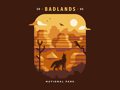 Badlands National Park atmospheric badlands bird coyote desert landscape mountain national park tree wolf