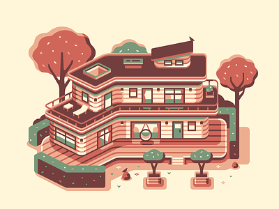 Woodland House bird forest home house landscape midcentury modern rock swing topdown tree