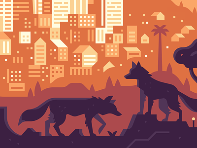 Teaser Crop: Coyotes buildings city coyote houses nature palm silhouette skyline tree wildlife