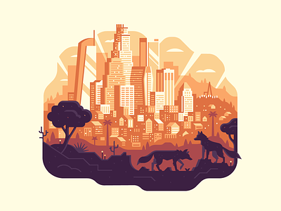 Gallery 1988: Los Angeles Print city coyote hollywood la los angeles nature palm silhouette skyline sunset tree